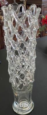Vintage MCM Murano Lattice Woven Art Glass vase Made in Italy Hand-Blown 20