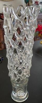 Vintage MCM Murano Lattice Woven Art Glass vase Made in Italy Hand-Blown 20