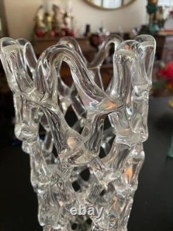 Vintage MCM Murano Lattice Woven Art Glass vase Made in Italy Hand-Blown 20