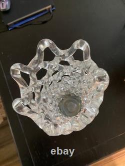 Vintage MCM Murano Lattice Woven Art Glass vase Made in Italy Hand-Blown 20