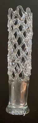 Vintage MCM Murano Lattice Woven Art Glass vase Made in Italy Hand-Blown 20