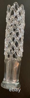 Vintage MCM Murano Lattice Woven Art Glass vase Made in Italy Hand-Blown 20