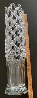 Vintage MCM Murano Lattice Woven Art Glass vase Made in Italy Hand-Blown 20
