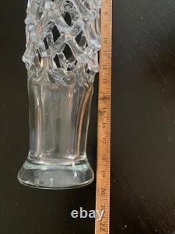 Vintage MCM Murano Lattice Woven Art Glass vase Made in Italy Hand-Blown 20