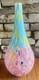 Vintage MCM Pink & Blue Hand-Blown Mottled Murano Solifleur Art Glass Vase