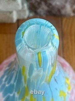 Vintage MCM Pink & Blue Hand-Blown Mottled Murano Solifleur Art Glass Vase