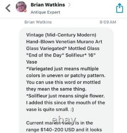 Vintage MCM Pink & Blue Hand-Blown Mottled Murano Solifleur Art Glass Vase