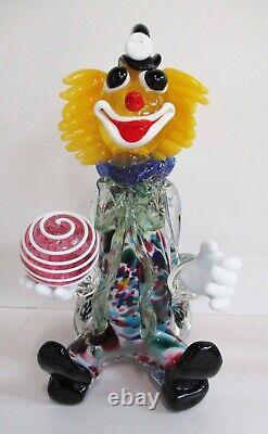 Vintage MCM Venetian Murano Hand Blown Glass Sitting Clown Figurine J&ED 1950s