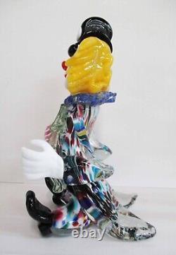 Vintage MCM Venetian Murano Hand Blown Glass Sitting Clown Figurine J&ED 1950s