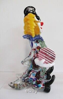 Vintage MCM Venetian Murano Hand Blown Glass Sitting Clown Figurine J&ED 1950s