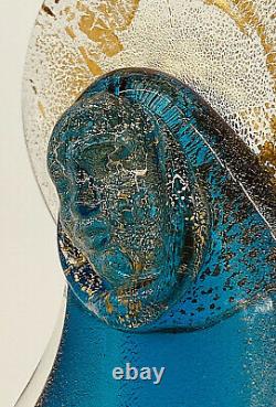 Vintage MID CENTURY MODERN Italian Blown MADONNA Gold & Blue Glass Figurine