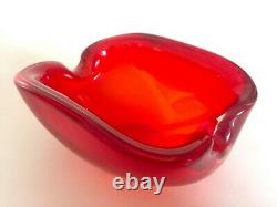 Vintage MID Century Modern Murano Italian Hand Blown Art Glass Red Ashtray Bowl