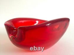 Vintage MID Century Modern Murano Italian Hand Blown Art Glass Red Ashtray Bowl