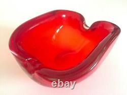 Vintage MID Century Modern Murano Italian Hand Blown Art Glass Red Ashtray Bowl