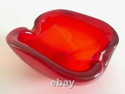 Vintage MID Century Modern Murano Italian Hand Blown Art Glass Red Ashtray Bowl