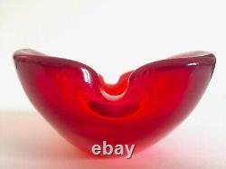 Vintage MID Century Modern Murano Italian Hand Blown Art Glass Red Ashtray Bowl