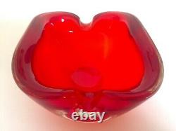 Vintage MID Century Modern Murano Italian Hand Blown Art Glass Red Ashtray Bowl