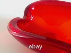 Vintage MID Century Modern Murano Italian Hand Blown Art Glass Red Ashtray Bowl