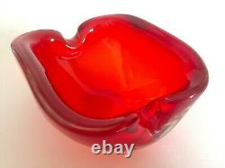 Vintage MID Century Modern Murano Italian Hand Blown Art Glass Red Ashtray Bowl