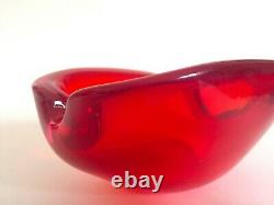 Vintage MID Century Modern Murano Italian Hand Blown Art Glass Red Ashtray Bowl