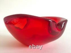 Vintage MID Century Modern Murano Italian Hand Blown Art Glass Red Ashtray Bowl