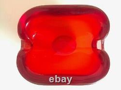 Vintage MID Century Modern Murano Italian Hand Blown Art Glass Red Ashtray Bowl