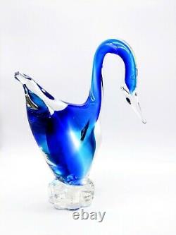 Vintage MURANO 9 Tall Hand Blown Art Glass Blue Swirl Swan Bird Statue Figure