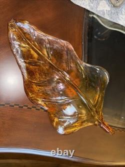Vintage MURANO Art Glass Hand Blown Leaf Form Sculpture 16 Amber HTF