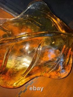 Vintage MURANO Art Glass Hand Blown Leaf Form Sculpture 16 Amber HTF