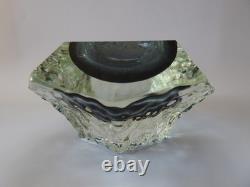 Vintage MURANO Facet Cut Ice Textured BOWL Mandruzzato Venice Hand Blown Smoke