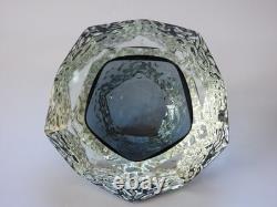 Vintage MURANO Facet Cut Ice Textured BOWL Mandruzzato Venice Hand Blown Smoke