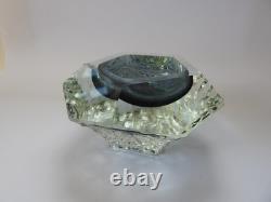 Vintage MURANO Facet Cut Ice Textured BOWL Mandruzzato Venice Hand Blown Smoke