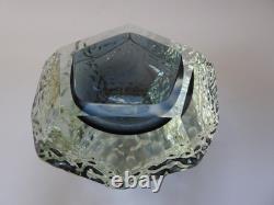 Vintage MURANO Facet Cut Ice Textured BOWL Mandruzzato Venice Hand Blown Smoke