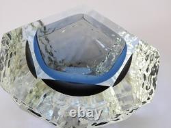 Vintage MURANO Facet Cut Ice Textured BOWL Mandruzzato Venice Hand Blown Smoke