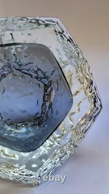 Vintage MURANO Facet Cut Ice Textured BOWL Mandruzzato Venice Hand Blown Smoke