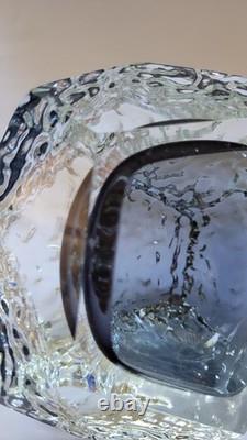 Vintage MURANO Facet Cut Ice Textured BOWL Mandruzzato Venice Hand Blown Smoke