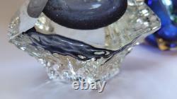 Vintage MURANO Facet Cut Ice Textured BOWL Mandruzzato Venice Hand Blown Smoke