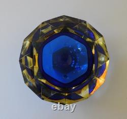 Vintage MURANO Facet Cut Sommerso BOWL Mandruzzato Blue Amber Venice Hand Blown