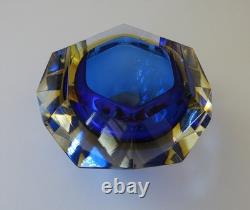 Vintage MURANO Facet Cut Sommerso BOWL Mandruzzato Blue Amber Venice Hand Blown
