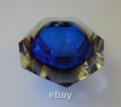 Vintage MURANO Facet Cut Sommerso BOWL Mandruzzato Blue Amber Venice Hand Blown