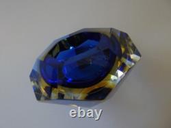 Vintage MURANO Facet Cut Sommerso BOWL Mandruzzato Blue Amber Venice Hand Blown