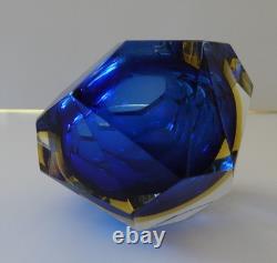 Vintage MURANO Facet Cut Sommerso BOWL Mandruzzato Blue Amber Venice Hand Blown