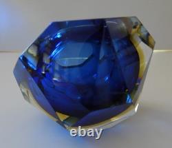 Vintage MURANO Facet Cut Sommerso BOWL Mandruzzato Blue Amber Venice Hand Blown