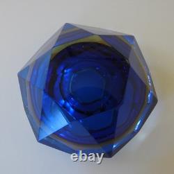 Vintage MURANO Facet Cut Sommerso BOWL Mandruzzato Blue Amber Venice Hand Blown
