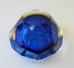 Vintage MURANO Facet Cut Sommerso BOWL Mandruzzato Blue Amber Venice Hand Blown