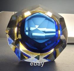Vintage MURANO Facet Cut Sommerso BOWL Mandruzzato Blue Amber Venice Hand Blown