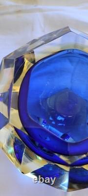 Vintage MURANO Facet Cut Sommerso BOWL Mandruzzato Blue Amber Venice Hand Blown