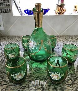 Vintage MURANO GLASS Decanter Liqueur Set With 24K Gold