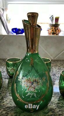 Vintage MURANO GLASS Decanter Liqueur Set With 24K Gold