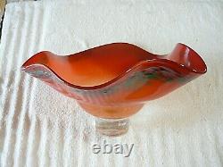 Vintage MURANO Glass Bowl Large Hand Blown Art Glass Centerpiece Swirled Ruffled